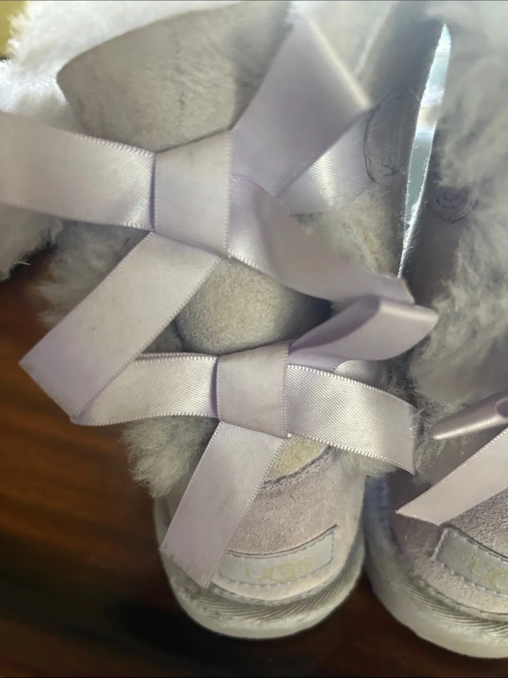 UGG Lavender Kids Bailey Bow Plush Shearling Lined Boots